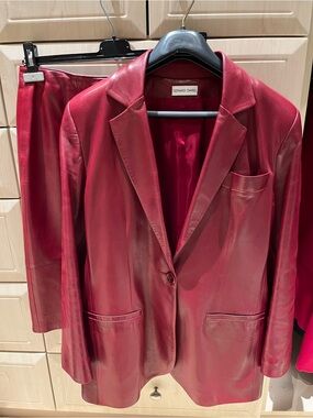 Gerard Darel Women's Red Leather Blazer and Matching Skirt
